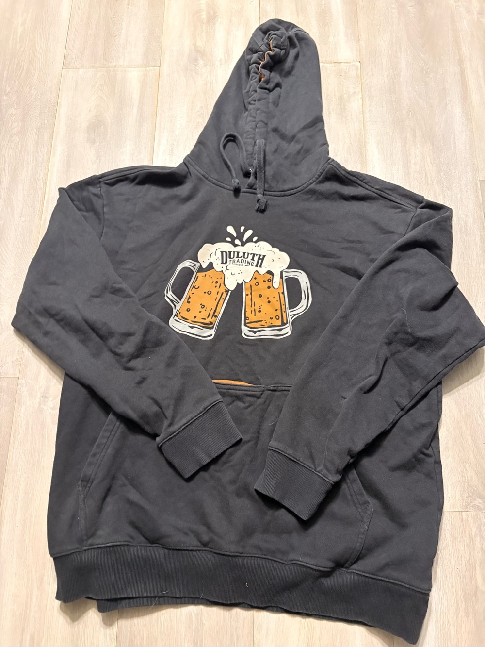 Duluth Trading Co Black Hoodie with Beer Mug Graphic